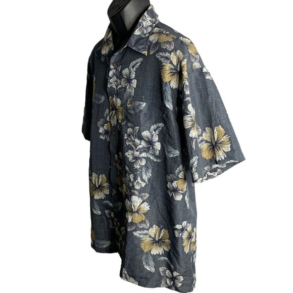 Milano Bay Button Up Hawaiian Camp Shirt XL Grey Floral Short Sleeves Pocket - Picture 3 of 6